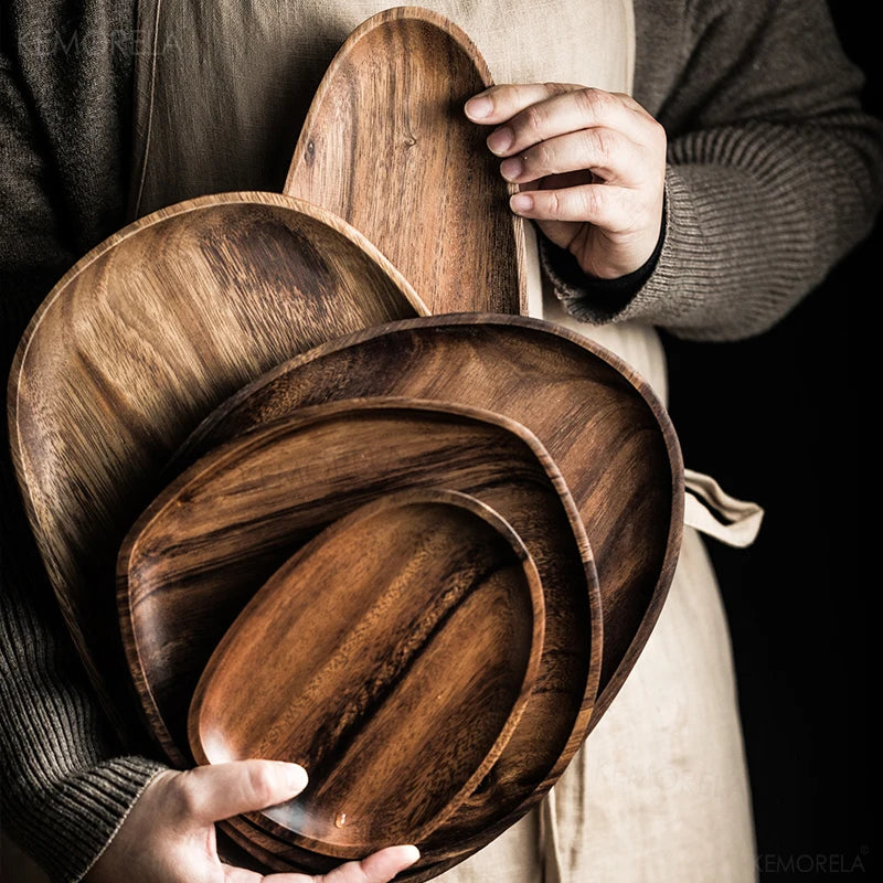 5 Pieces of Lovesickness Irregular Oval Solid Wood Plate