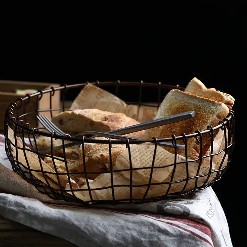 Vintage Style Metal Wrought Iron Storage Basket