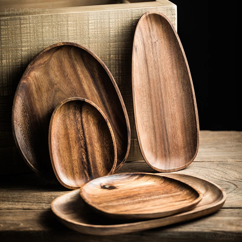 5 Pieces of Lovesickness Irregular Oval Solid Wood Plate