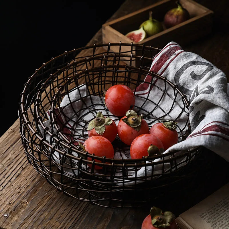 Vintage Style Metal Wrought Iron Storage Basket