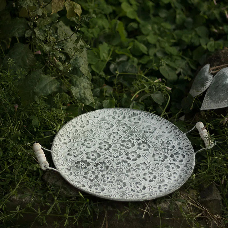 Handcrafted Round Flat Metal Serving Plate