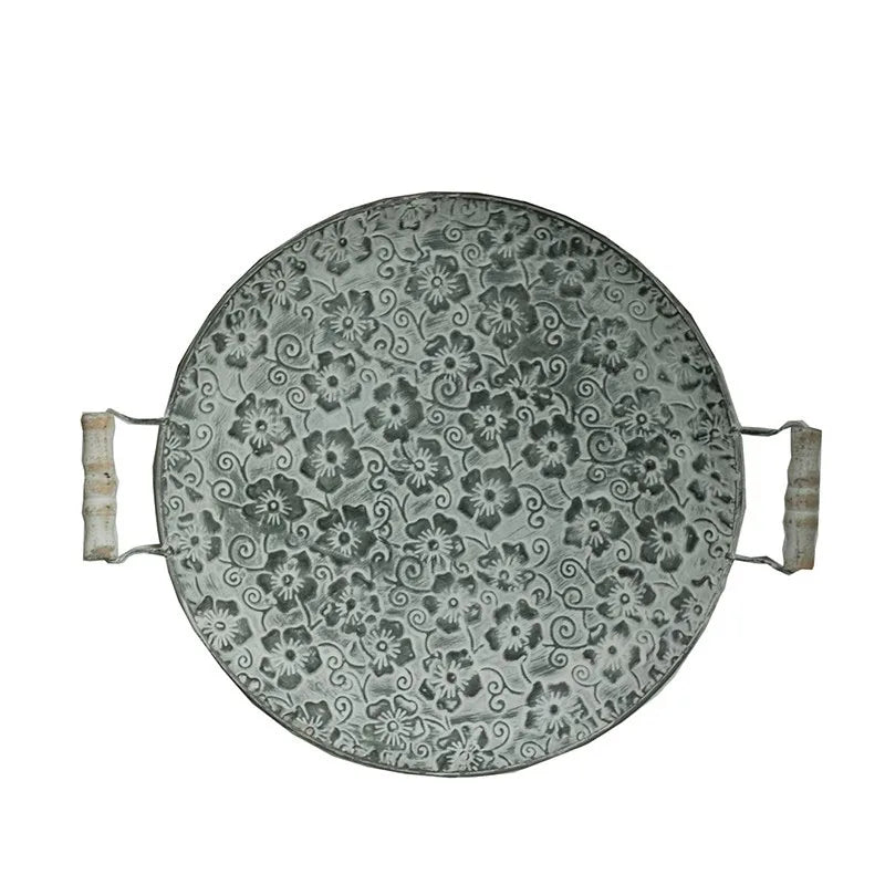 Handcrafted Round Flat Metal Serving Plate