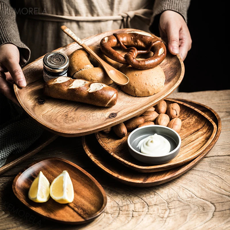 5 Pieces of Lovesickness Irregular Oval Solid Wood Plate