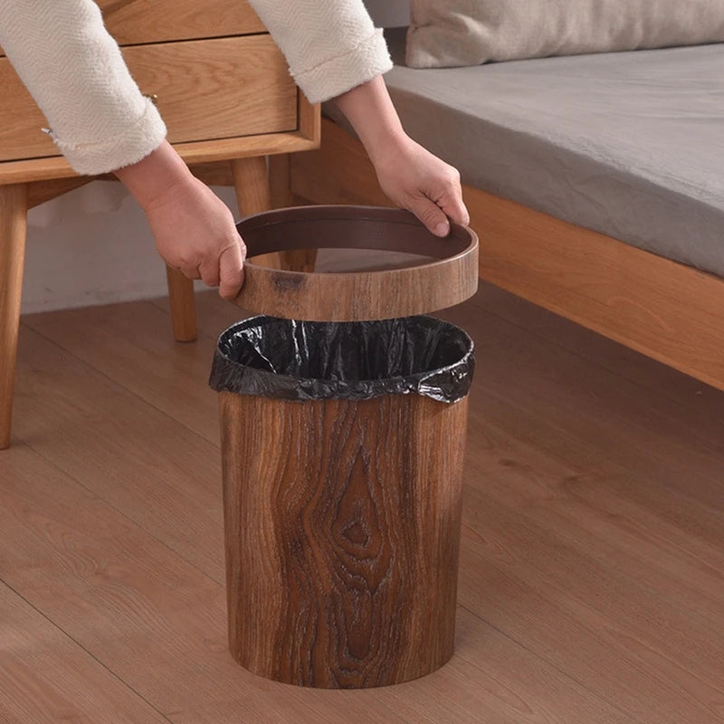 Retro Wood Grain Trash Can