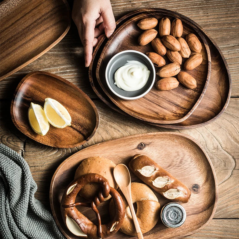 5 Pieces of Lovesickness Irregular Oval Solid Wood Plate