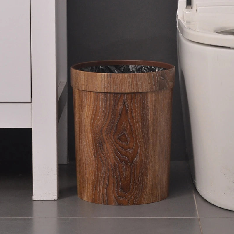 Retro Wood Grain Trash Can