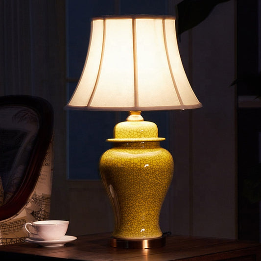 Decorative Yellow Porcelain Ice Cracked Ceramic Table Lamp